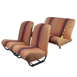 2CV / Dyane bekledingsset Raye ora stoel + klapbank (Assym.) met gesloten zijkant (oranje gestreept)