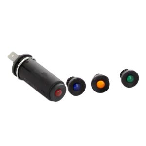 lampje zwart met 4 verschillende kleuren kappen (groen,blauw,rood en oranje)
