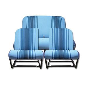2CV bekledingset. Kleur: Blue Raye. 2 stoelen en een achterbank. A-Symetrisch.